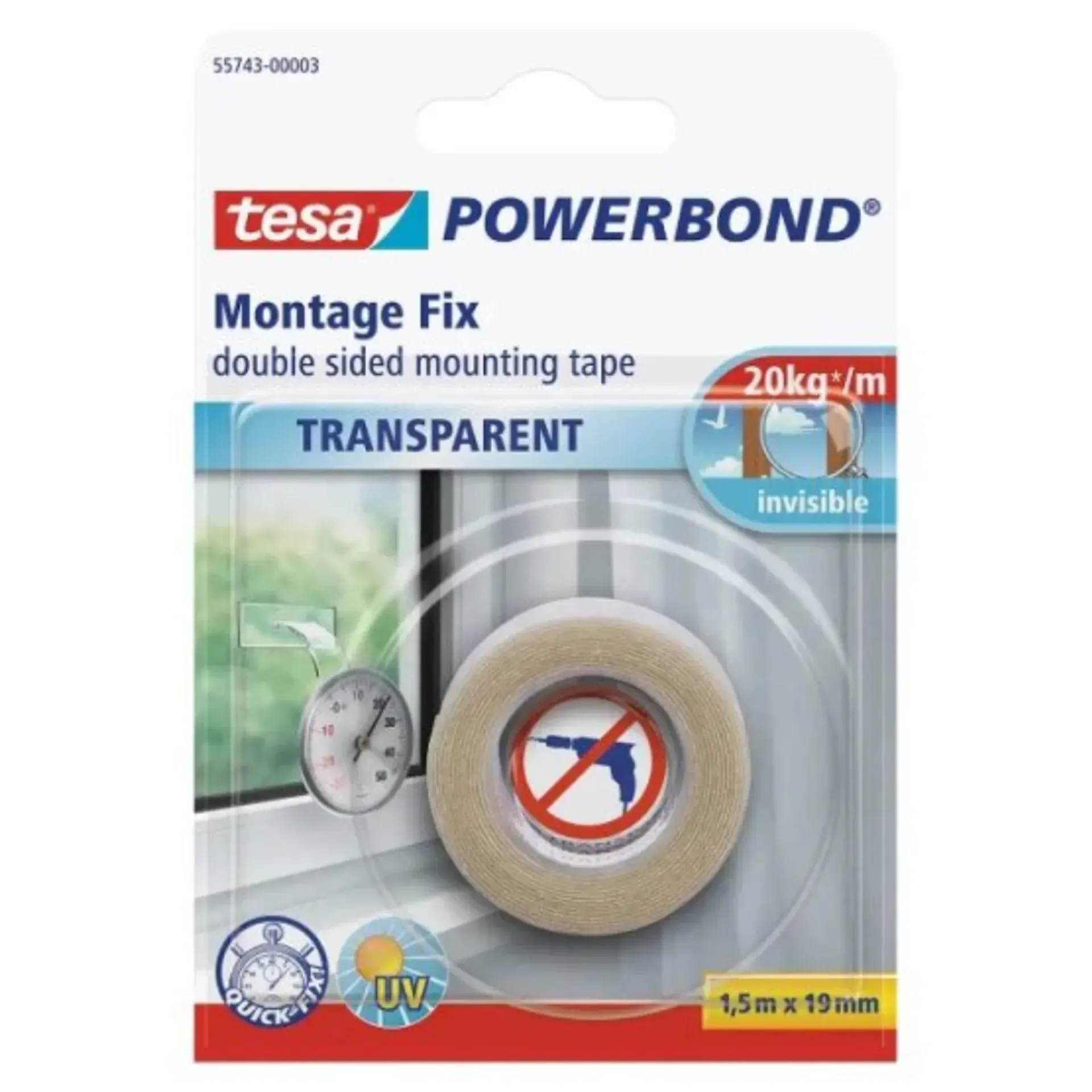 TESA Powerbond Prozirna obostrana montažna traka 1.5m 19mm